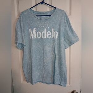 Modelo Logo Acid-Wash Tee in Light Blue Size XL